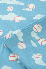 Organic Bamboo Cotton Muslin Crib Sheet in Baseballs in the Sky