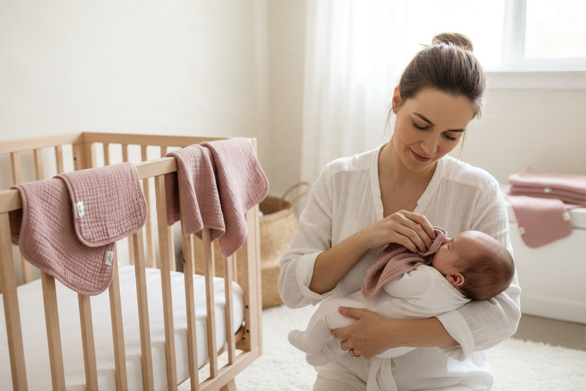 Dusty Pink Organic Cotton Gauze Muslin Burp Cloth Set