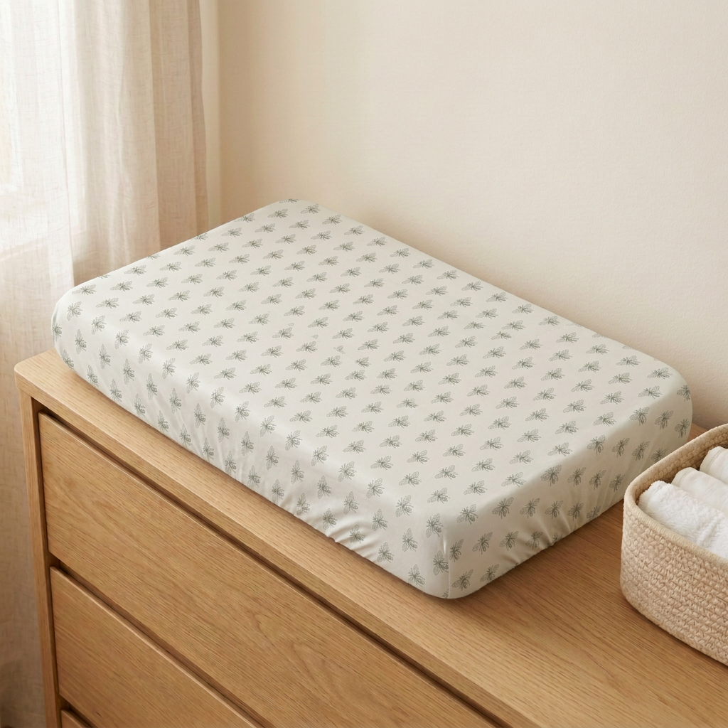 Buzzy Bees changing pad cover nursery photo