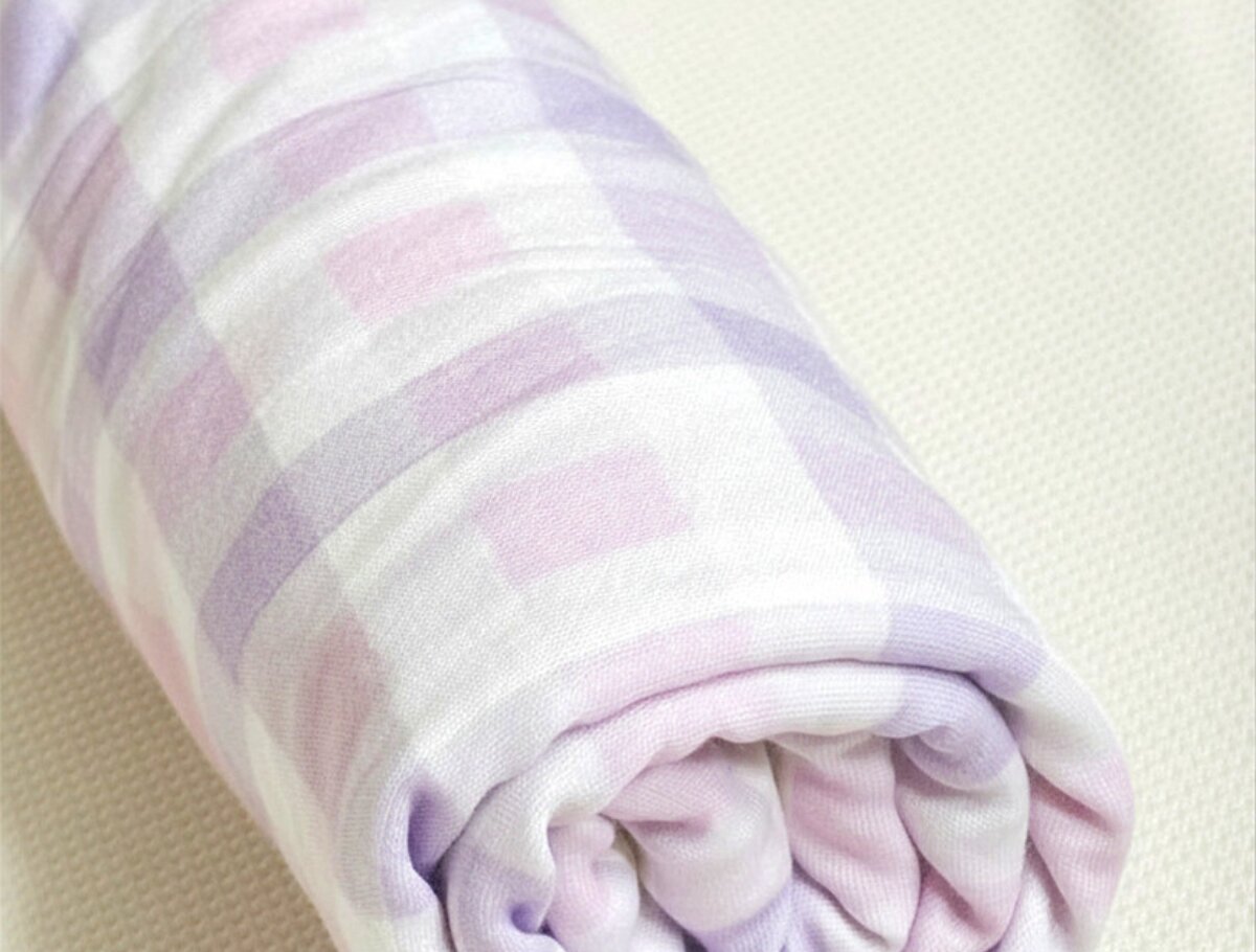 Organic Bamboo Cotton Jersey Knit Swaddle Blanket in Girly Gingham