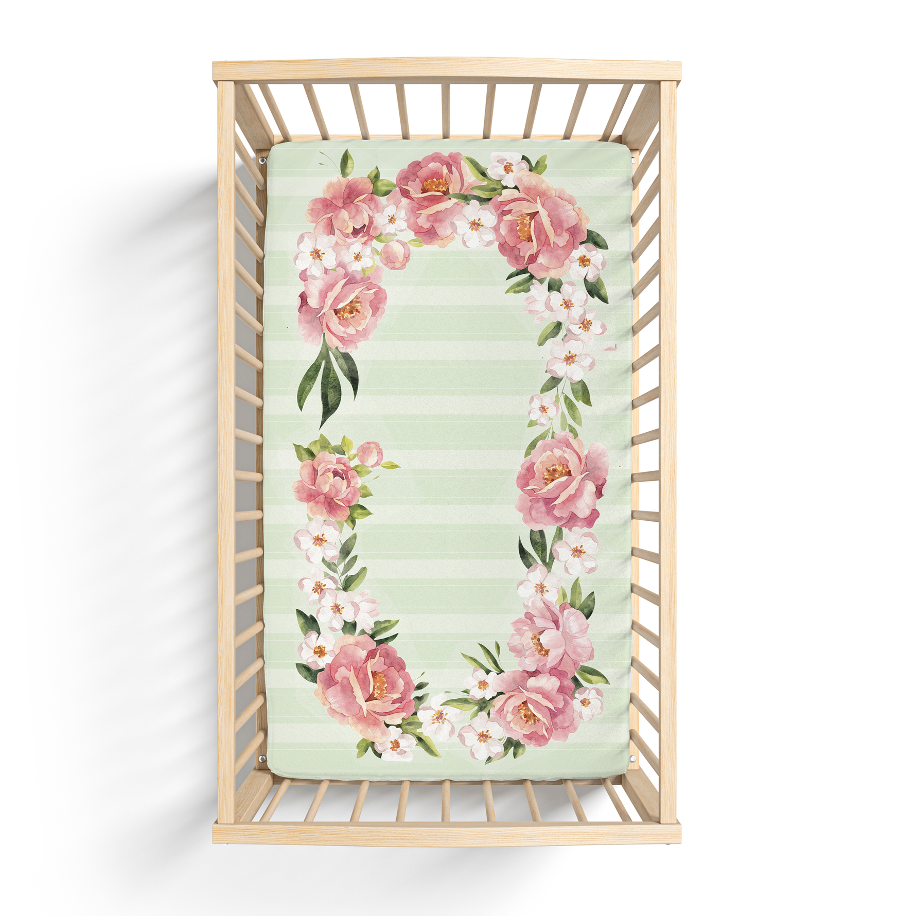 Pinstripes and Peonies Crib Sheet - Lindsay Ann Artistry