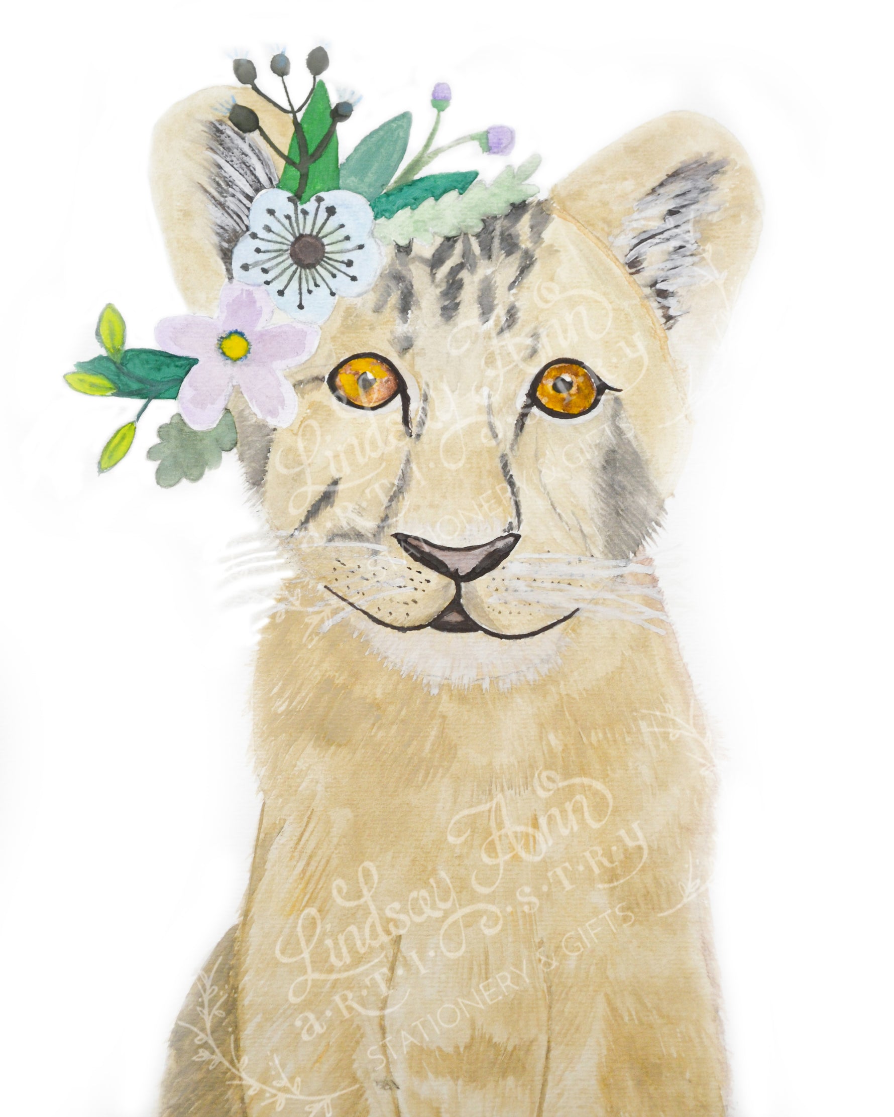 Boho Baby Lion, Tiger, and Bear Cubs Watercolor Print Set - Lindsay Ann Artistry